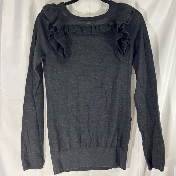 Anthropologie Moth Wool Blend Ruffle Front Pullover Sweater Scoop Neck Medium - Picture 2 of 6